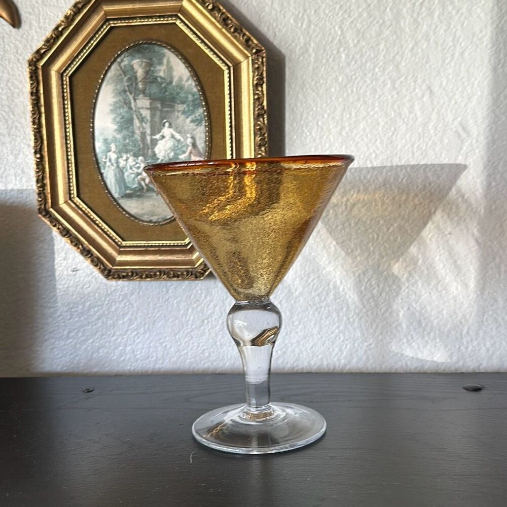 Vintage hand blown Amber Yellow / Orange Martini Glass